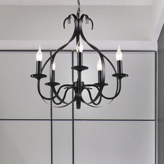 Industrial Iron Chandelier Lamp: Adjustable Flameless Candle Pendant Lighting 6 Bulbs Black Finish