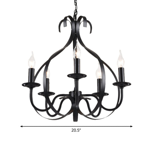 Industrial Iron Chandelier Lamp: Adjustable Flameless Candle Pendant Lighting 6 Bulbs Black Finish
