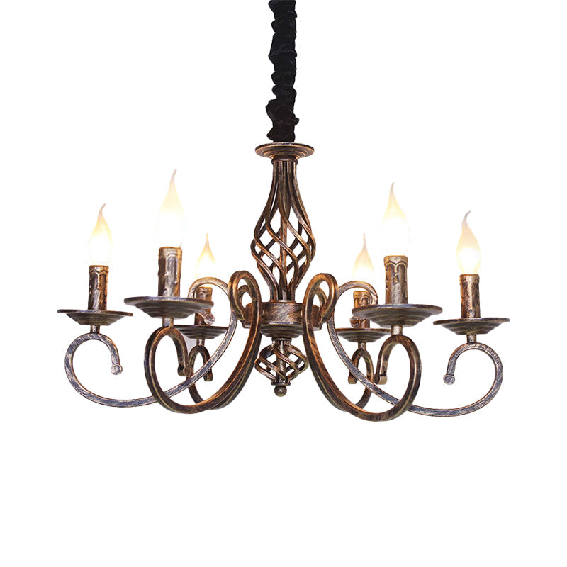 Vintage Stylish Chandelier Lamp With 6 Bulbs Wrought Iron Hanging Lighting In Bronze