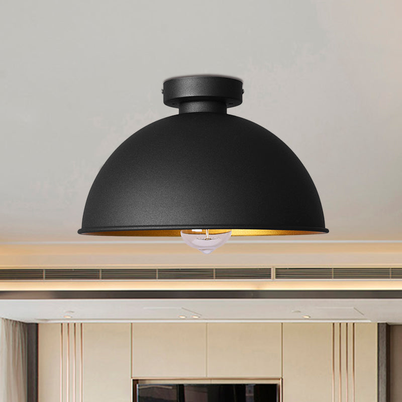 Black Metallic Dome Ceiling Flush Mount: Stylish 1 Light Bar Semi-Flush Fixture