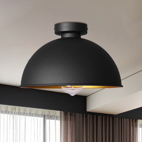 Black Metallic Dome Ceiling Flush Mount: Stylish 1 Light Bar Semi-Flush Fixture