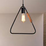 Black Industrial Rustic Metal Hanging Ceiling Light With Triangle Shaped Suspension - Farmhouse