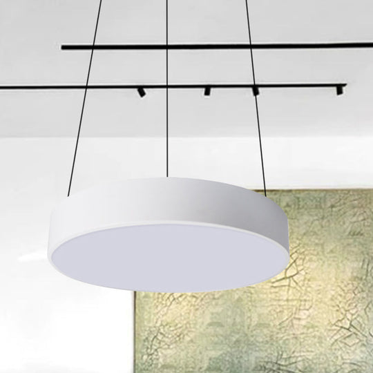 Contemporary Led Metal Drum Pendant Lighting: 12’/18’/23.5’ Wide White/Black Ceiling Lamp