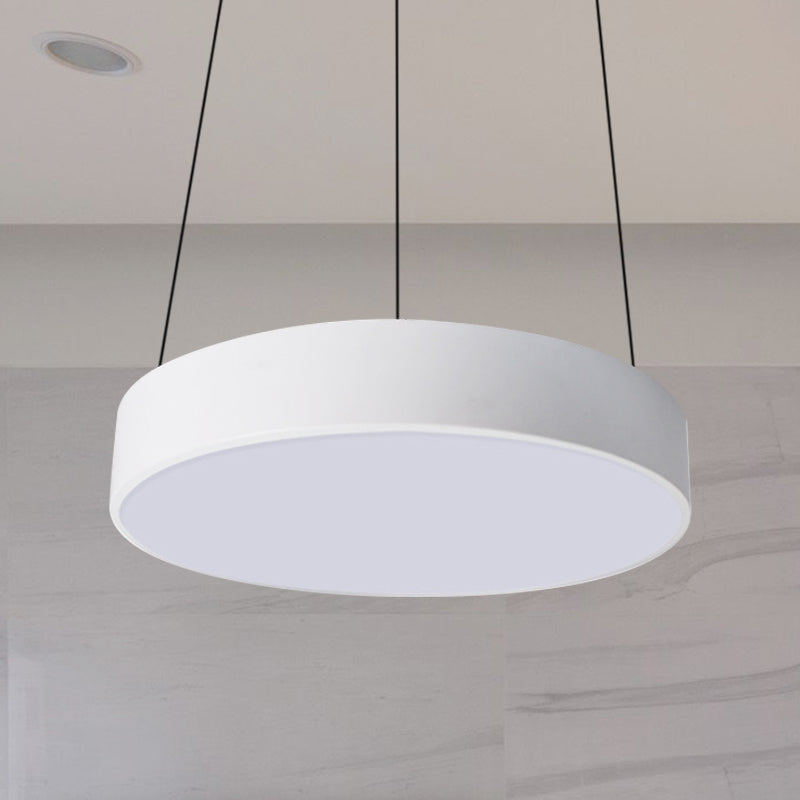 Modern Metal Drum Pendant Light With Led In White/Black Finish Available 3 Sizes