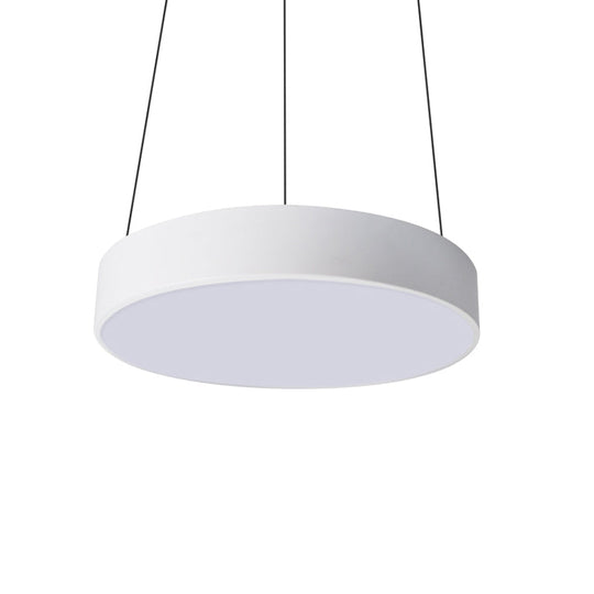 Contemporary Led Metal Drum Pendant Lighting: 12’/18’/23.5’ Wide White/Black Ceiling Lamp