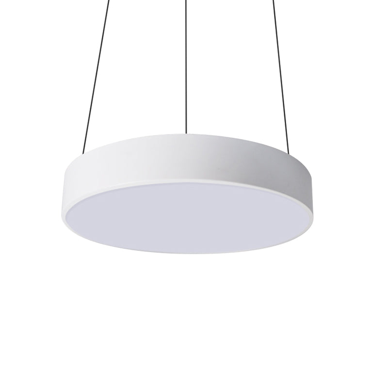 Modern Metal Drum Pendant Light With Led In White/Black Finish Available 3 Sizes