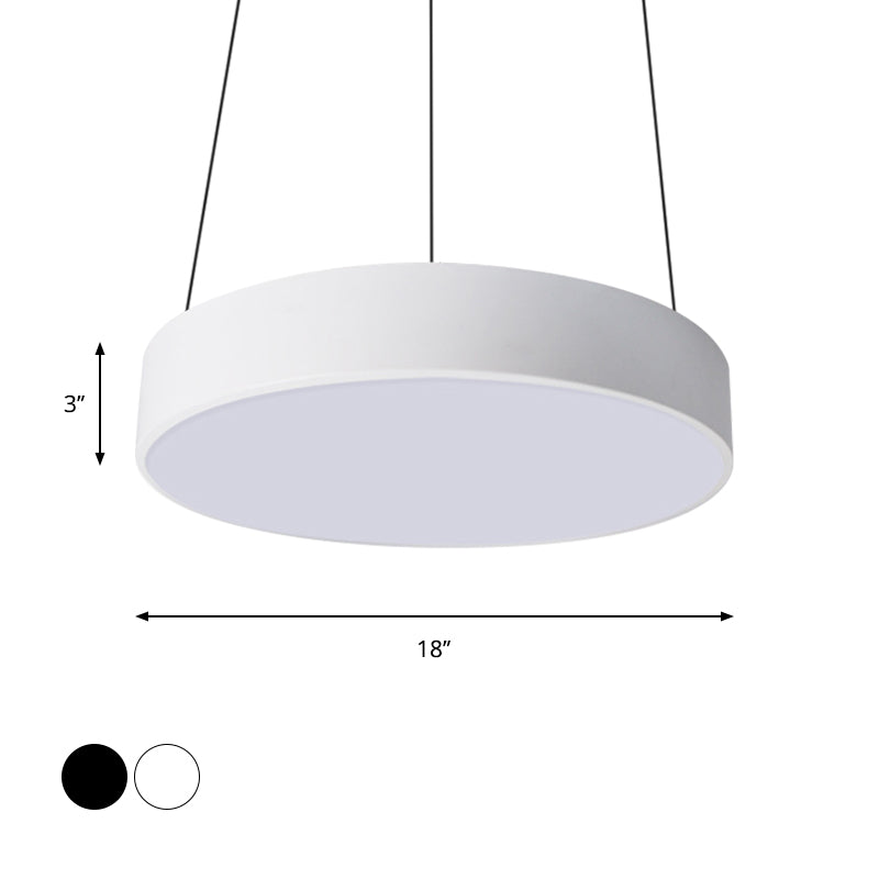 Contemporary Led Metal Drum Pendant Lighting: 12’/18’/23.5’ Wide White/Black Ceiling Lamp