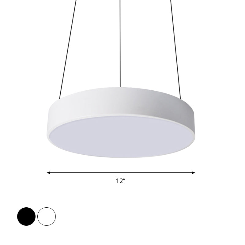 Modern Metal Drum Pendant Light With Led In White/Black Finish Available 3 Sizes