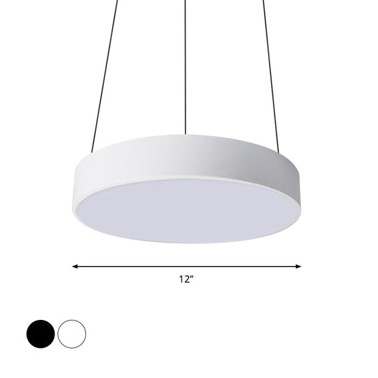 Modern Metal Drum Pendant Light With Led In White/Black Finish Available 3 Sizes