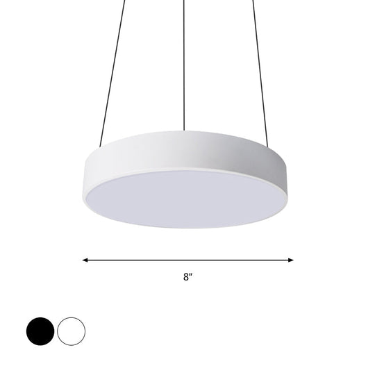Contemporary Led Metal Drum Pendant Lighting: 12’/18’/23.5’ Wide White/Black Ceiling Lamp