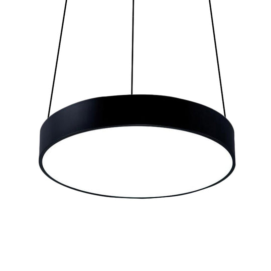 Contemporary Led Metal Drum Pendant Lighting: 12’/18’/23.5’ Wide White/Black Ceiling Lamp
