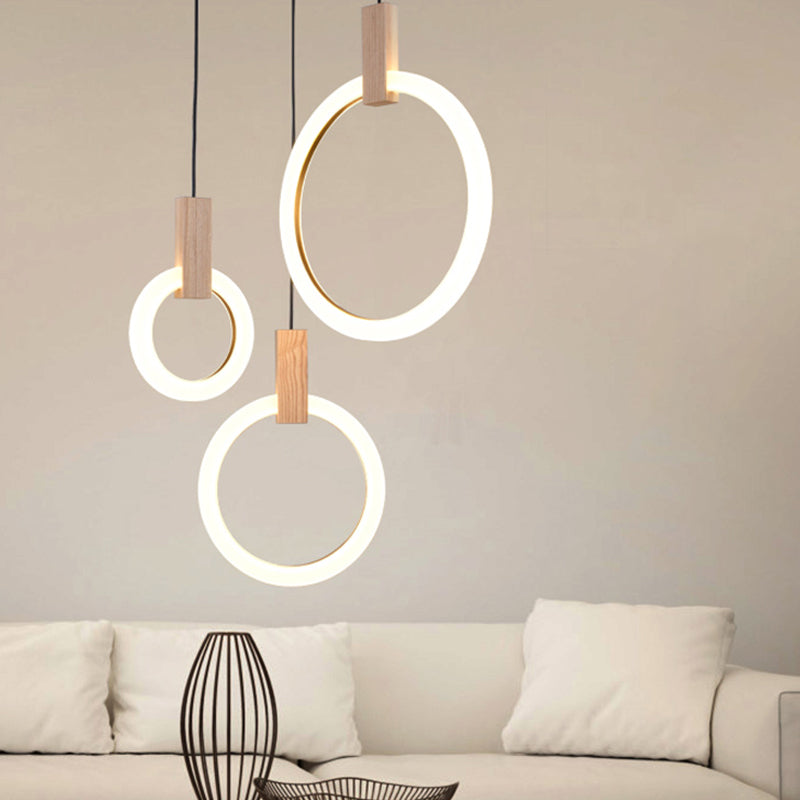 White Bedroom Suspension Pendant With Acrylic Shade And Ring Detail - 8’/12’/16’ Dia