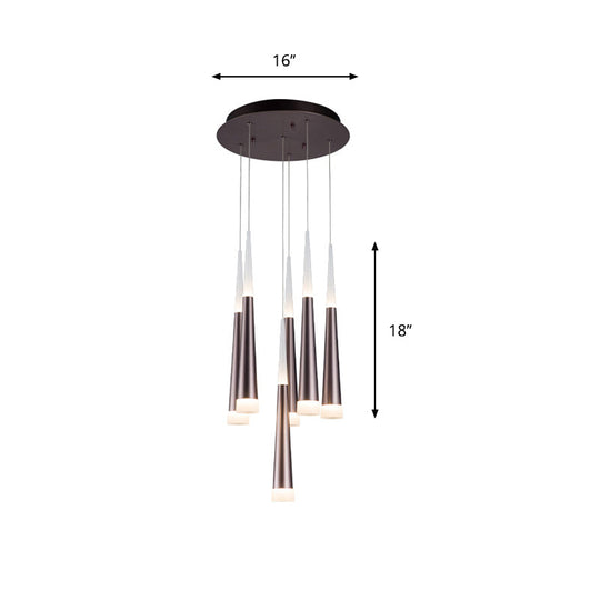 Noémie - Hanging 1/5/6 Lights Bar Pendant Light Tapered Simple Metal Silver/Brown Lamp In