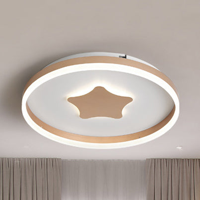 Gold Star Led Flush Mount Ceiling Light For Study Room With Acrylic Ring Accent / 19.5’ Third Gear