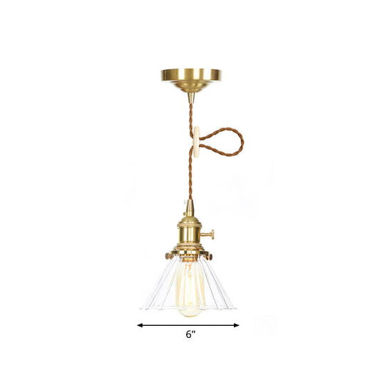 Retro Conical Pendant Light With Clear Ruffle Glass For Foyer - 1