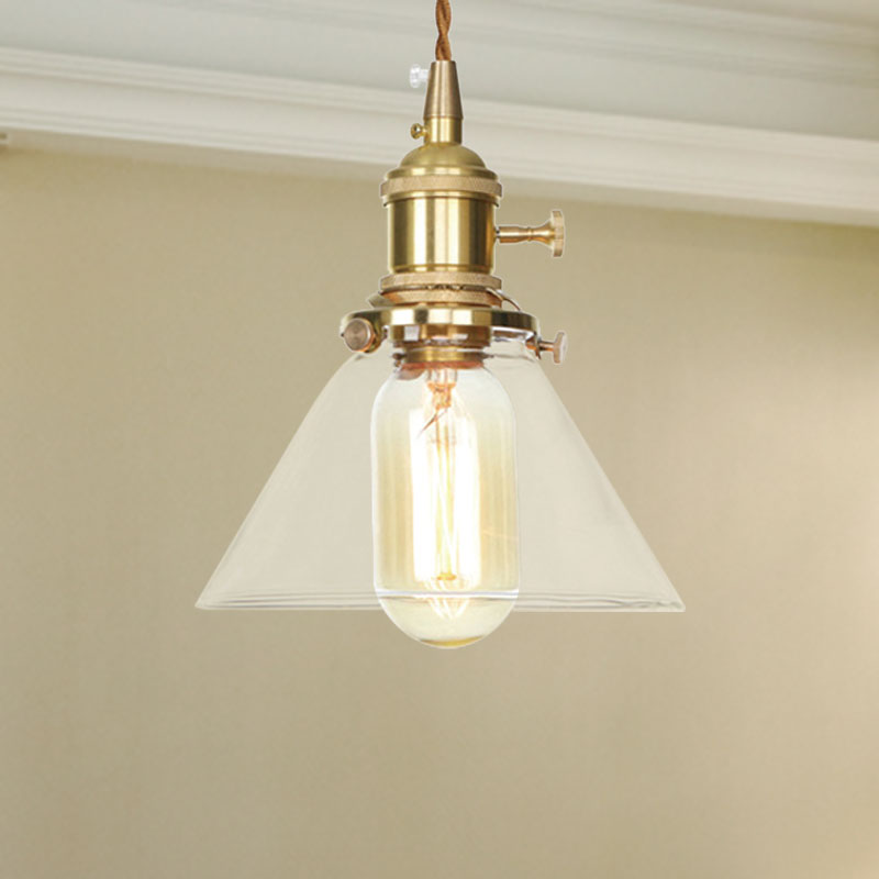 Adjustable Clear Glass Cone Pendant Light For Kitchen - Single Hanging Fixture / 1
