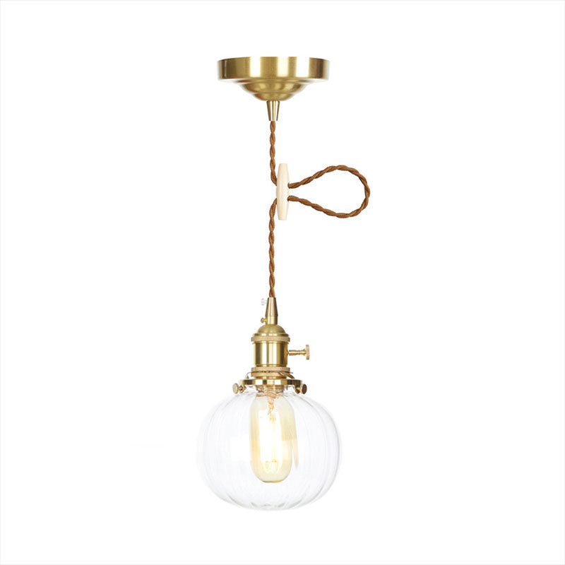 Vintage Globe Pendant 1-Light Fixture For Foyer With Clear Glass