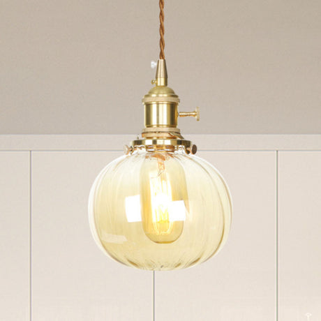Amber Glass Melon Pendant Lamp: Retro Vintage Hanging Fixture For Dining Room / 1