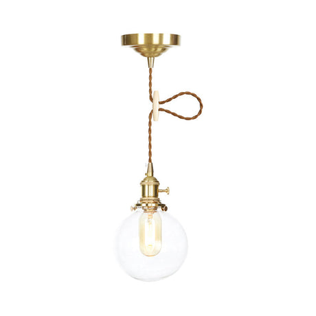 Vintage Industrial Glass Orb Pendant With Adjustable Cord: Single Hanging Light