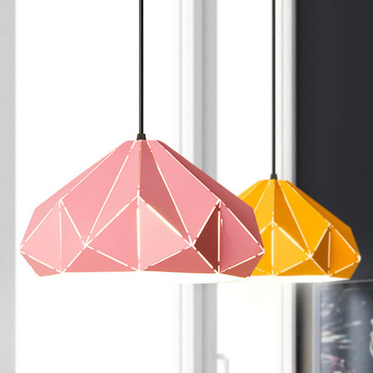 Origami Metal Pendant Light - Contemporary Hanging Ceiling (1 Light) In Blue/Pink/Yellow