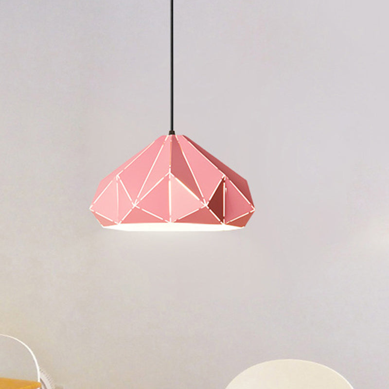 Origami Metal Hanging Pendant Light - Contemporary 1-Light Ceiling In Blue/Pink/Yellow