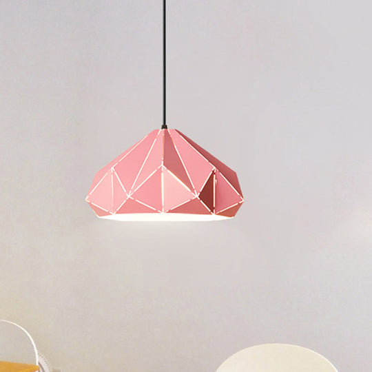 Origami Metal Pendant Light - Contemporary Hanging Ceiling (1 Light) In Blue/Pink/Yellow