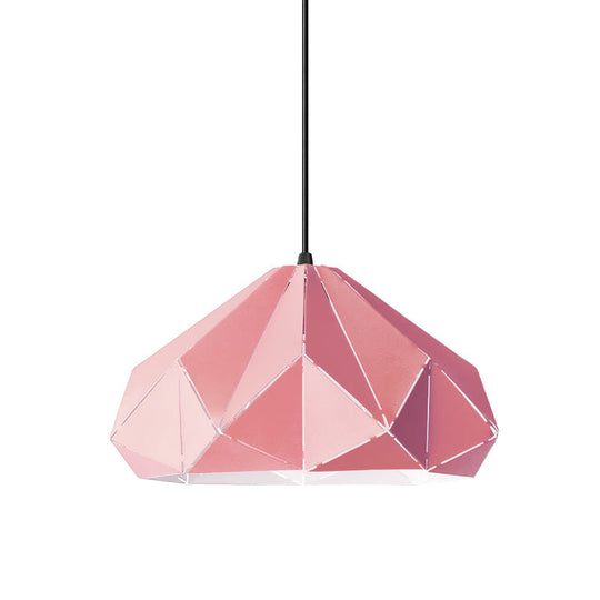 Origami Metal Pendant Light - Contemporary Hanging Ceiling (1 Light) In Blue/Pink/Yellow