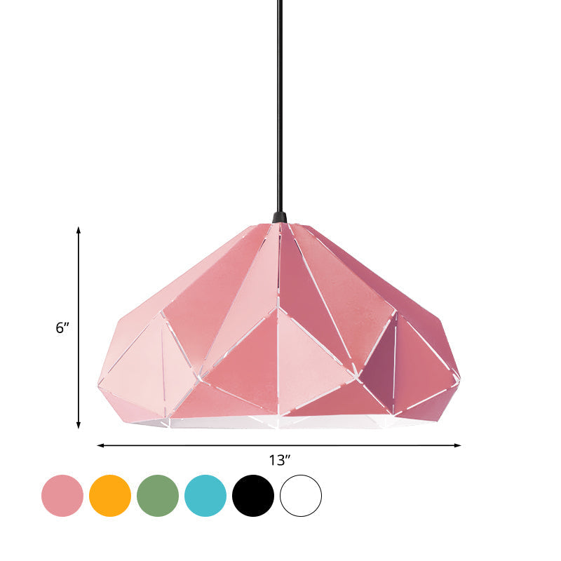 Origami Metal Pendant Light - Contemporary Hanging Ceiling (1 Light) In Blue/Pink/Yellow