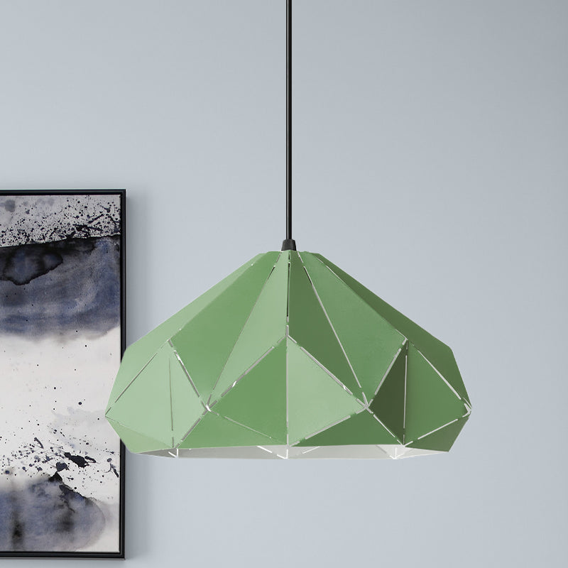 Origami Metal Pendant Light - Contemporary Hanging Ceiling (1 Light) In Blue/Pink/Yellow Green
