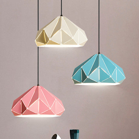 Origami Metal Pendant Light - Contemporary Hanging Ceiling (1 Light) In Blue/Pink/Yellow