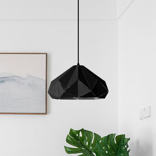 Origami Metal Hanging Pendant Light - Contemporary 1-Light Ceiling In Blue/Pink/Yellow