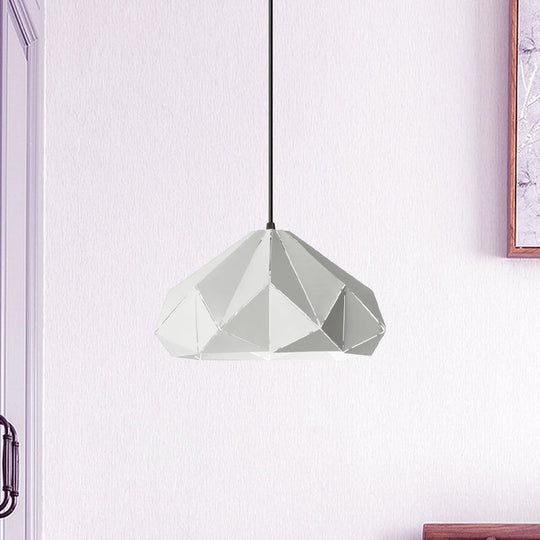 Origami Metal Hanging Pendant Light - Contemporary 1-Light Ceiling In Blue/Pink/Yellow