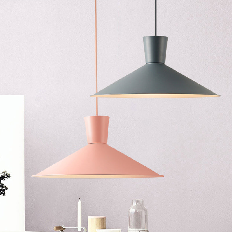 Nordic Cone Down Pendant Light - 1 Pink/Blue/Grey Metal Hanging Design