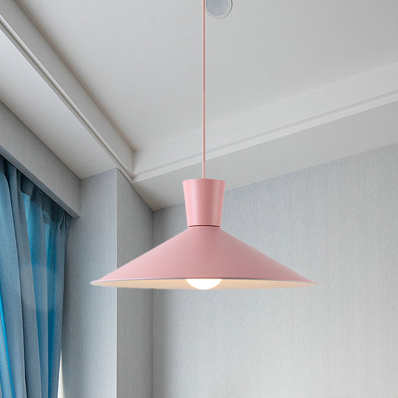 Nordic Cone Down Pendant Light - 1 Pink/Blue/Grey Metal Hanging Design Pink