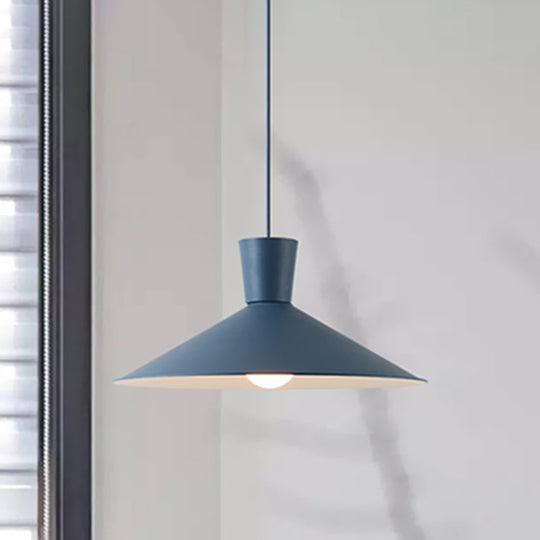 Nordic Cone Down Pendant Light - 1 Pink/Blue/Grey Metal Hanging Design