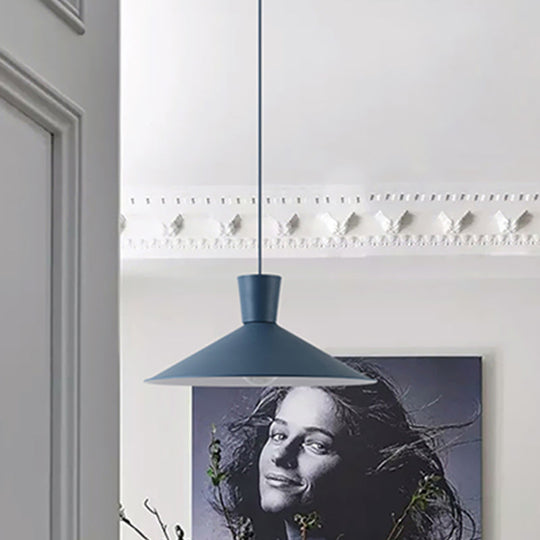 Nordic Cone Down Pendant Light - 1 Pink/Blue/Grey Metal Hanging Design