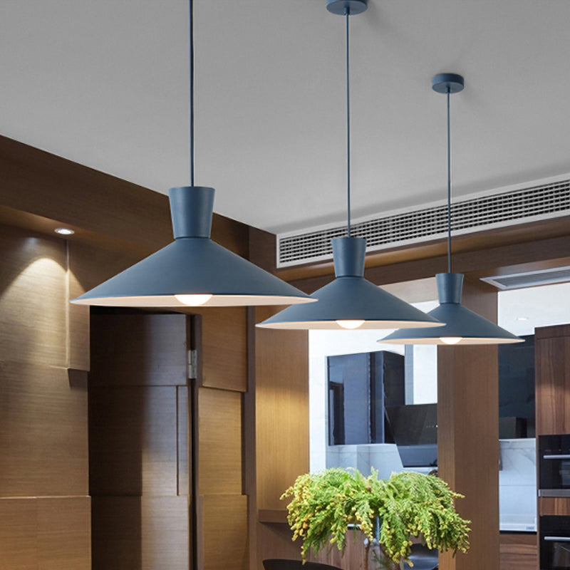 Nordic Cone Down Pendant Light - 1 Pink/Blue/Grey Metal Hanging Design