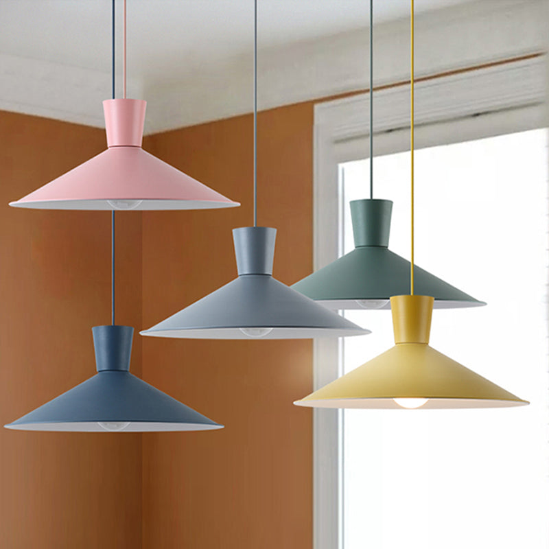 Nordic 1-Light Cone Pendant With Pink/Blue/Grey Down Lighting - Stylish Metal Hanging Light