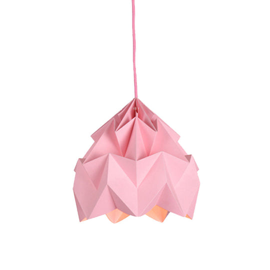 Origami Ceiling Pendant Light Macaron Paper 9.5’/15’ Dia 1-Light Hanging Lamp - Pink/White/Green