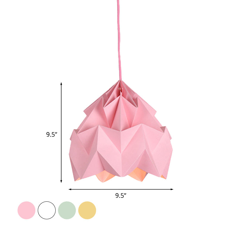 Origami Macaron Paper Ceiling Pendant Light - 9.5 Or 15 Diameter Pink/White/Green 1 Hanging Lamp Kit