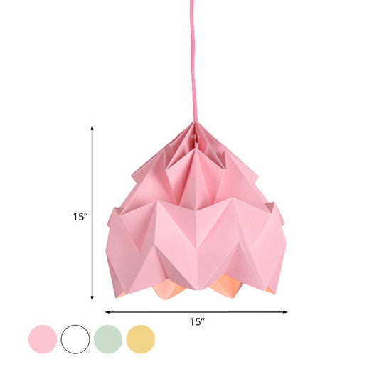 Origami Ceiling Pendant Light Macaron Paper 9.5’/15’ Dia 1-Light Hanging Lamp - Pink/White/Green