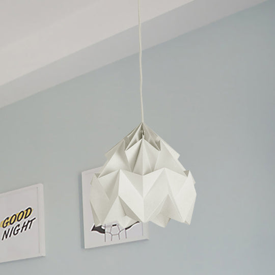 Origami Ceiling Pendant Light Macaron Paper 9.5’/15’ Dia 1-Light Hanging Lamp - Pink/White/Green