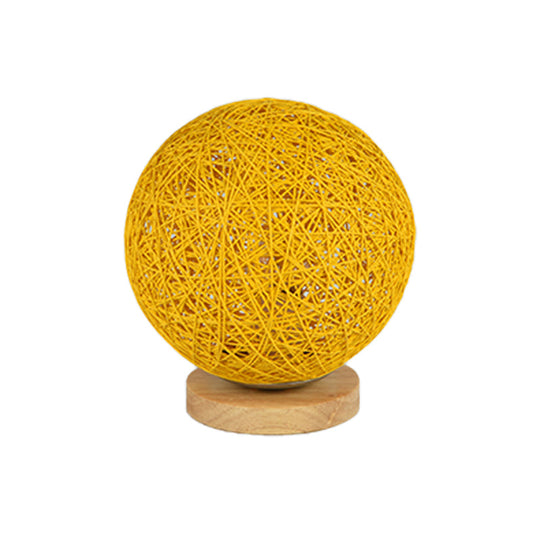 Modernist Rattan Ceiling Mount Light: Blue/Flaxen Globe Shade 6/8 Wide 1 Bulb Flush Lighting For