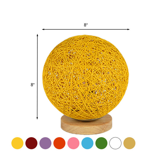 Modernist Rattan Ceiling Mount Light: Blue/Flaxen Globe Shade 6/8 Wide 1 Bulb Flush Lighting For