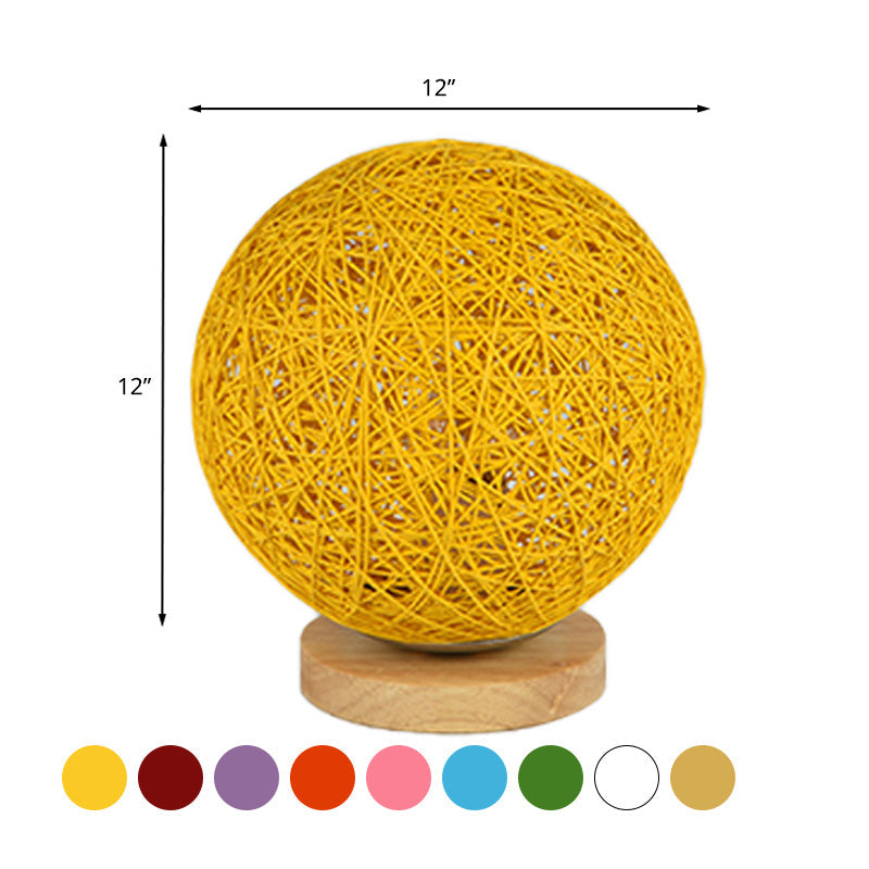 Modernist Rattan Ceiling Mount Light: Blue/Flaxen Globe Shade 6/8 Wide 1 Bulb Flush Lighting For