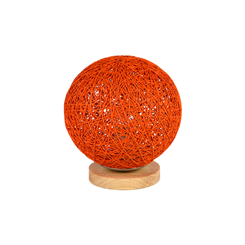 Modernist Rattan Ceiling Mount Light: Blue/Flaxen Globe Shade 6/8 Wide 1 Bulb Flush Lighting For