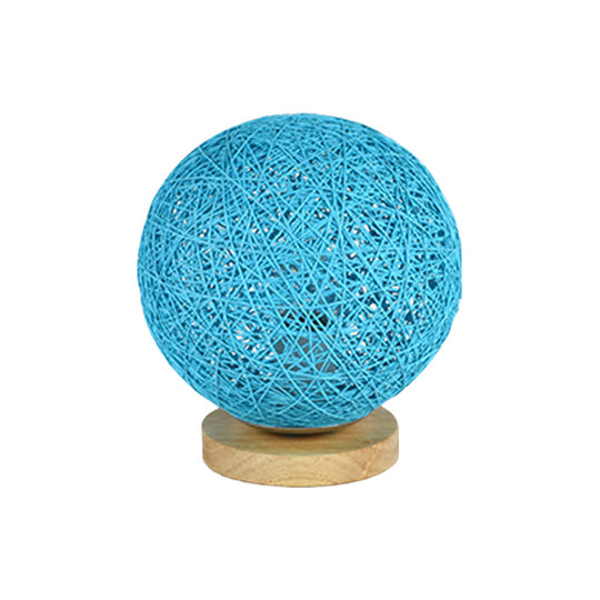 Modernist Rattan Ceiling Mount Light: Blue/Flaxen Globe Shade 6’/8’ Wide 1 Bulb Flush Lighting