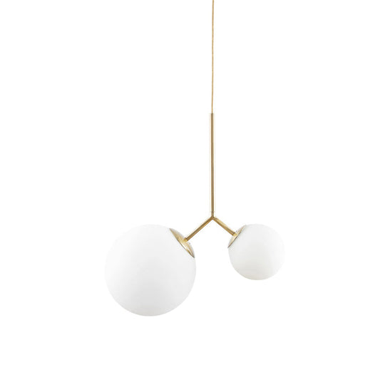 Gold Nordic Pendant Ceiling Light With Globe White Glass Shade - Set Of 2