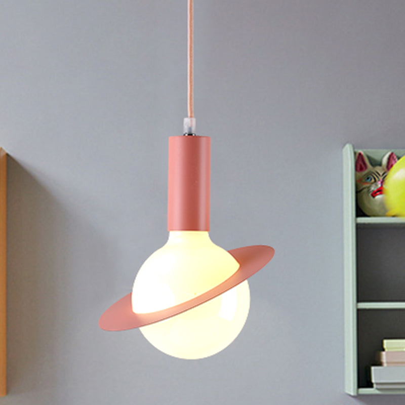 1 Light Glass Shade Pendant Set - Post-Modern Pink/Blue/Green Dining Room Hanging Lamp Pink