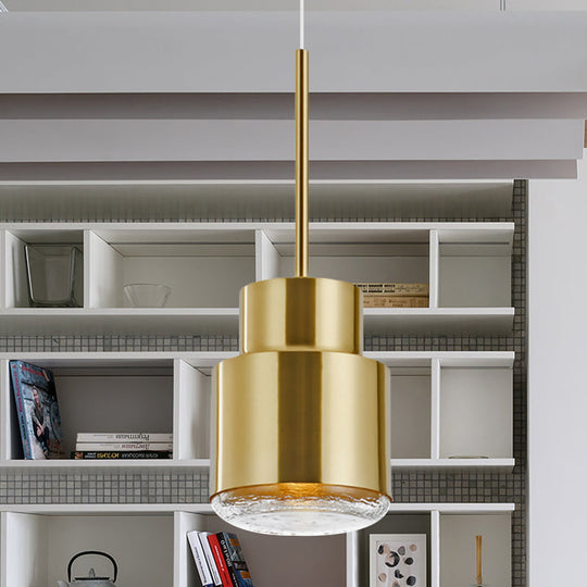 Post Modern Iron 1-Light Cylinder Pendant Ceiling Light In Gold/Bronze For Living Room